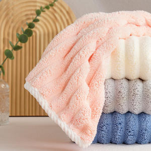 Serviette en polaire corail 35x75cm, poids moyen, absorbante, pour le visage, rose, beige, bleu, gris, couleur unie, tricotée en trame - Product Image 3