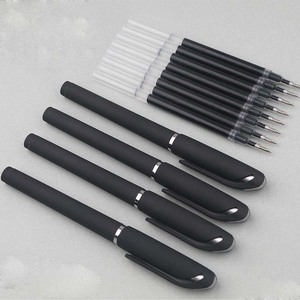 Bolígrafos de tinta de gel negro mate personalizados con anillo metálico decorativo, punta fina de 0.5 mm para firmar documentos en oficinas corporativas. - Product Image 4