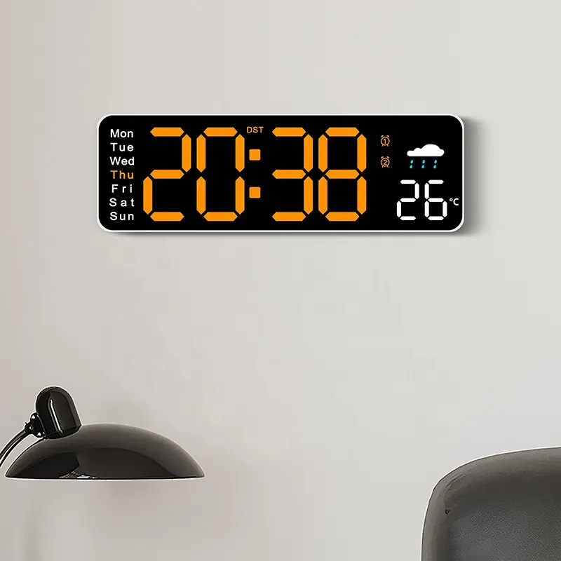 대형 대형 화면 LED 디지털 벽 시계 원격 제어 알람 시계 침실 테이블 시계 온도 달력 derpertador reloj