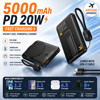 Nouvelle batterie externe magnétique sans fil 5000 mAh 2026 avec charge rapide PD20W, câble et support de téléphone pour tous les smartphones