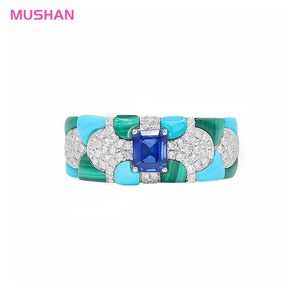 MUSHAN Alta Qualidade 925 Sterling Silver Wedding <span class=keywords><strong>Ring</strong></span> Diamante De Alto Carbono Luxo Pave Setting Anel de Noivado das Mulheres Cor Azul - Product Image 1