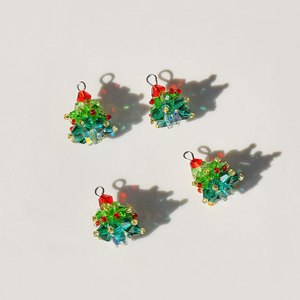 Boucles d'oreilles pendantes en verre faites à la main, motif sapin de Noël, vert et rouge, perlées, bijoux pour femme, cadeau, occasion spéciale, plaqué argent S925 - Product Image 2