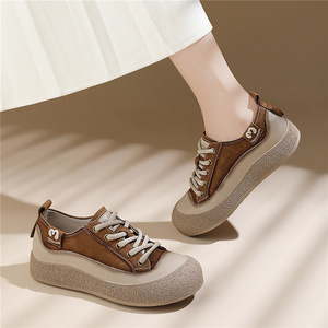 Baskets décontractées en <span class=keywords><strong>cuir</strong></span> véritable à lacets pour <span class=keywords><strong>femme</strong></span>, nouvelle collection Printemps/Automne 2026, style rétro, antidérapantes, tendance, pour le voyage - Product Image 1