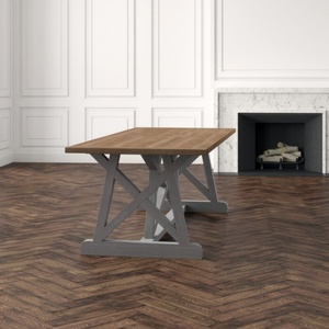 โต๊ะอาหารทรงกากบาทฐานไม้เอล์มโบราณรีไซเคิล - Product Image 5