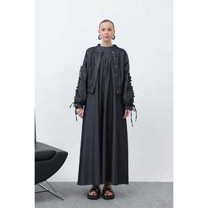 Robe-veste bordeaux pour femme avec manches à volants, coupe ample, tissu tissé, robe de travail confortable - Product Image 5