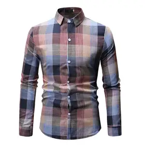 New Product Anti-Shrink Plaid Casual Cotton Button Up Shirt For Men Plain Dyed Men's Red Plaid compression Shirt