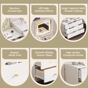 Tocador Blanco Multifuncional Ajustable con Espejo Abatible, Luces y 6 Cajones para Maquillaje - Product Image 3