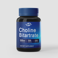 Capsules de bitartrate de choline en marque privée OEM, 550 mg par portion, capsules végétariennes, complément alimentaire, 120 capsules par flacon