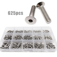 Total 625 pièces/boîte M2 M2.5 M3 304 acier inoxydable Allen hexagone à six pans creux plat tête fraisée boulon Kit de jeu de vis