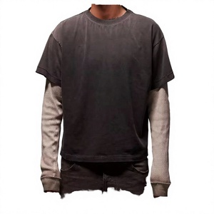 <b>Men's</b> Oversized Short Sleeve T-Shirt Contrast Sleeves Knitted 100% Cotton O-Neck Street Style Solid Color Breathable - Product Image 1