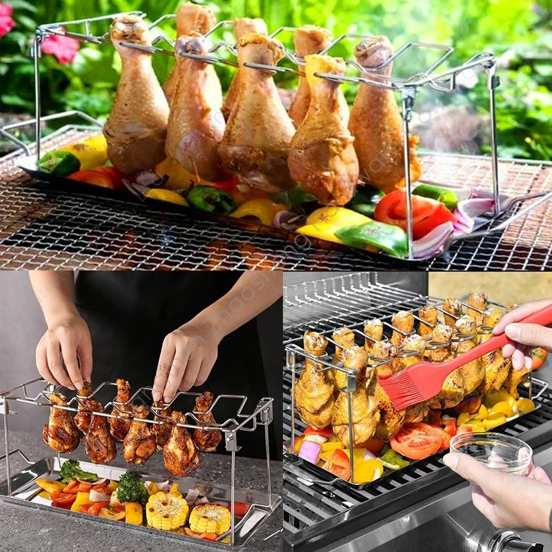 Roaster Stand Bbq Grill Grid Stainless Steel Chicken Leg Rack & Wing ...