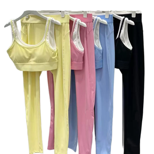Leggings de Yoga para Mujer, Ecológicos, Transpirables, con Estampado de Bloques de Color, Conjunto de 2 Piezas para Pilates y Estiramiento - Product Image 1