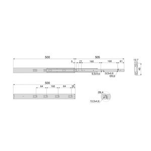 Kit Runner con cassetto a 5 paia di EMUCA con cuscinetto a sfera sistema di spinta per estensione completa 45X500mm con chiusura morbida in acciaio zincato modello 4303405 - Product Image 1