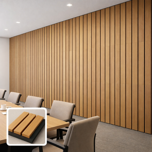 Panneau mural intérieur commercial <span class=keywords><strong>avec</strong></span> <span class=keywords><strong>lattes</strong></span> en <span class=keywords><strong>bois</strong></span> pour les murs des bureaux, des halls d'accueil et des zones <span class=keywords><strong>de</strong></span> réunion - Product Image 1