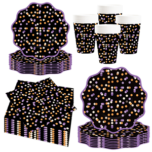 DAMAI Colorful Dot Halloween Party Supplies Serve 8 Disposable Tableware Set for Birthday Party Game Day Paper Plates and Napkin - Product Image 3