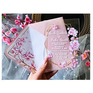 Invitación DE BODA acrílica con impresión de flor de cerezo personalizada de lujo con <span class=keywords><strong>Sakura</strong></span> en sobre rosa - Product Image 1
