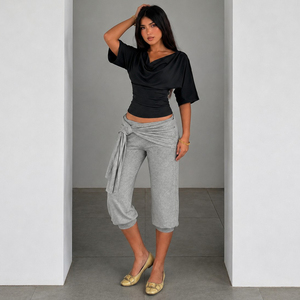 Cargo <b>Pants</b> Women Solid Color Elastic Drawstring Waist Casual <b>Summer</b> Regular Fit Breathable Eco-Friendly Anti-Pilling Daily Wear - Product Image 4