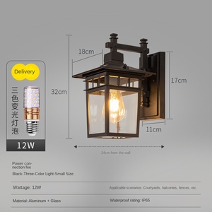 Outdoor Wall Mount Aluminum Alloy <b>Lantern</b> Tempered Glass Diffuser 3500K Warm White <b>Light</b> <b>Solar</b> Powered LED Garden Use Waterproof - Product Image 4