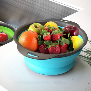 Inthetrend Eco-Friendly Blue Plastic Vegetable Strainer <b>Collapsible</b> Retractable Colander Set Lids Handle Washing Drying <b>Storage</b> - Product Image 3