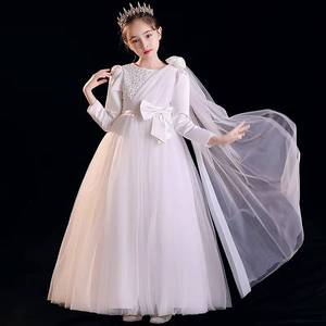 Vestido de Noche para Niñas, Adolescentes, Vestido de Princesa con Tul y Flores, para Recital de Piano, Actuación en Escenario, Disfraz Elegante para Fiesta - Product Image 1