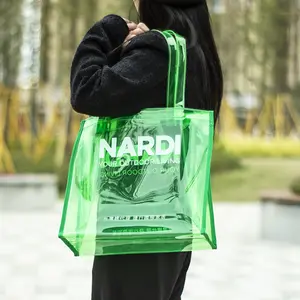 Custom Logo Tote Bag Different Color Fashionable Clear PVC Private Label Preppy Vintage Lady Style PVC Gift Bags