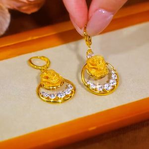 Pendientes de Aro Hipoalergénicos de Lujo con Flor de Rosa Dorada para Mujer, Elegantes Pendientes de Aro con Zirconia en Forma de Flor, Joyería - Product Image 2