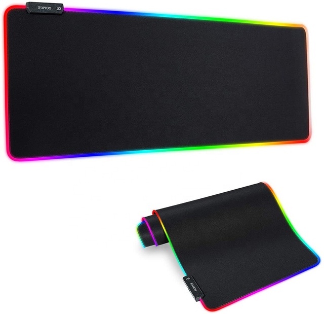 Large RGB Gaming Mouse Pad -15 Light Modes Touch Control Extended Soft Computer Keyboard Mat Non-Slip Rubber Base for Gamer