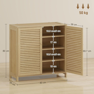 <strong>Shoe</strong> Storage Cabinet with Louvered Doors Adjustable Shelves Footwear Cupboard for Hallway Entryway Natural Wood Finish - Product Image 2