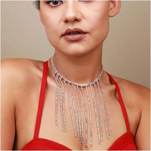 Nuovi Collane Girocollo da Donna Vintage con Nappe, Design Originale, Placcati Argento/Oro, con Cristalli Geometrici AB e Diamanti, alla Moda, per l'Ingrosso - Product Image 1