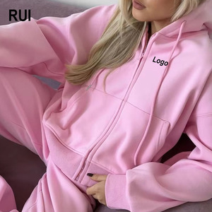 Conjunto Deportivo de 2 Piezas para Mujer RUIQUWIN, Resistente al Viento, Ecológico, Chaqueta con Capucha y Cremallera, Pantalones Deportivos de Pierna Recta, Estilo Casual - Product Image 1