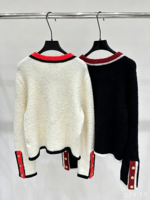 Pull de haute qualité pour femmes à manches longues, col rond, boutons, col contrasté, couleur unie, vêtements décontractés pour le printemps et l'automne