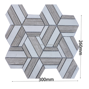 Hexagon Geometric Marble Texture <strong>Mosaic</strong> <strong>Tiles</strong> - <strong>White</strong> &amp; Gray Strip Design for Kitchen Bathroom Backsplash Modern Wall Decor - Product Image 2