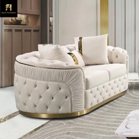 Canapé Moderne de Luxe sur Mesure en Tissu Velours Capitonnage Boutonné avec Cadre en Bois pour Salon, Ensemble de Meubles