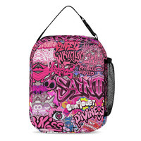 Tas Makan Siang Pink Street Art Grosir, Tahan Air, Bahan Poliester, Kotak Makan Siang Sekolah untuk Remaja, Layanan POD Personalisasi