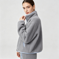 Pull-over décontracté pour femme en molleton Sherpa tricoté uni avec fermeture éclair quart de tour, personnalisable avec logo, confortable pour l'automne