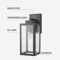 Vente chaude Noir Applique Murale Extérieure Étanche E27 Lumières avec Lumière Blanche Chaude Base en Aluminium et Diffuseur en Verre pour Jardin