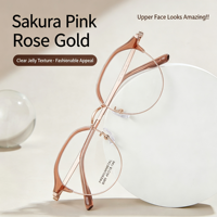 8089 Montures de lunettes en plastique souple, légères et durables, transparentes, rose fleur de cerisier et or doux, pour visages fins