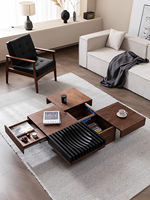 Table basse carrée vintage en bois massif de noyer noir d'Amérique du Nord, style chinois, avec rangement, pour salon, mobilier de maison