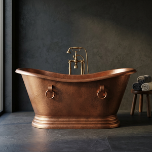 Baignoire autoportante de luxe en cuivre, finition martelée, ovale, type tonneau, pour la maison et l'hôtel, artisanat indien - Product Image 3