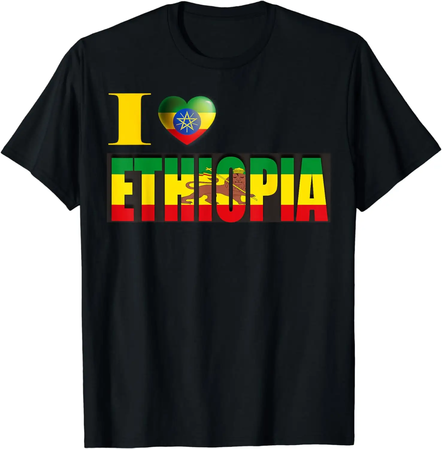 Camisetas de hombre con diseño de I Love Ethiopia de alta calidad, camisetas con estampado a pedido de bandera de Etiopía, camisetas, camisetas informales, ropa de manga corta