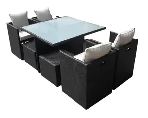 Resina de vime plástico luxo jantar mesa set rattan cubo jardim mobiliário jantar mesa 6 lugares