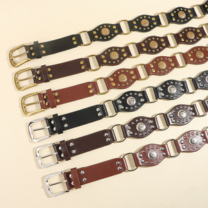 <span class=keywords><strong>Ceinture</strong></span> pour <span class=keywords><strong>femme</strong></span> style rétro <span class=keywords><strong>chic</strong></span> western Y2K avec rivets, boucle à anneau vintage, boucle à ardillon, motif géométrique en alliage, style Amérique du Sud - Product Image 4