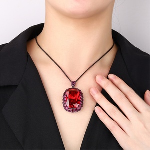 High Quality 20*28mm Red Cubic Zirconia <b>Pendant</b> Jewelry Eco-friendly Copper Black Gold Plated Waterproof Necklace Non Tarnish - Product Image 4