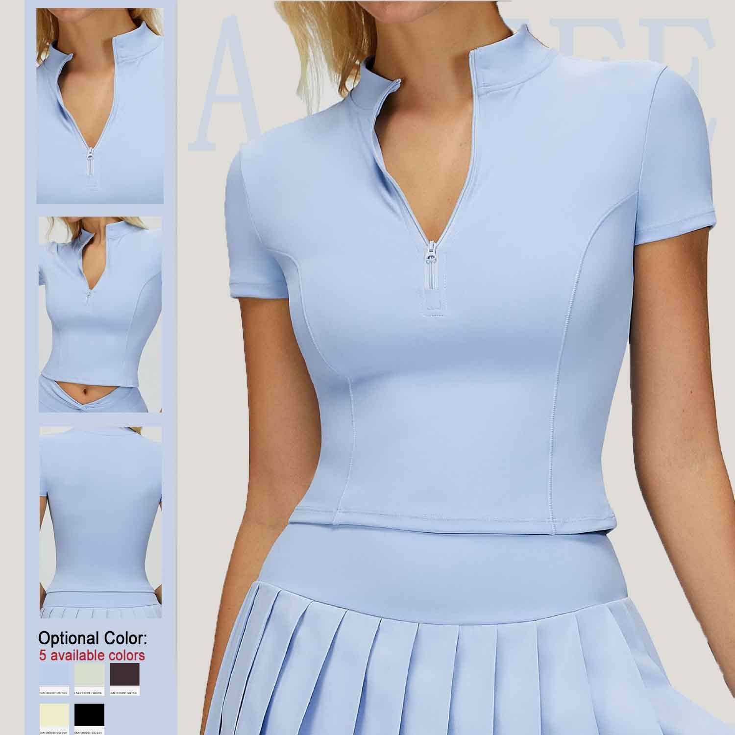 Activewear Clothing Short-sleeved Stand-up Collar Zipper-tight Yoga Fitness Wear Gym Women's Sports Top