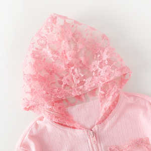 Pull à capuche rose chaud en tricot <span class=keywords><strong>Cardigan</strong></span> pour les filles de 2 à 8 ans-Topcoat en dentelle de coton-Vêtements coréens de printemps et d'automne - Product Image 1