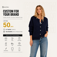 Cardigan en maille boutonné pour femme, col rond, manches longues, coupe classique, uni, doux, décontracté, style coréen, bleu marine, automne, confortable, pull, manteau, haut