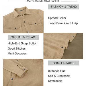 Mens Button Down Faux <b>Suede</b> Shirt <b>Jacket</b> With Two Pockets Regular Sleeve Straight Hem Daily Wear - Product Image 5