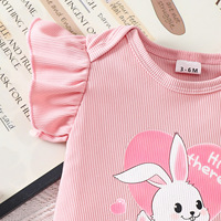 Vêtements de Pâques pour bébés filles, ensemble de tenue printemps-été, adorable combinaison côtelée à volants avec motif de lapin de dessin animé et culotte bouffante avec bandeau à nœud