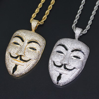 Pendentif masque de clown, collier tendance hip hop en laiton incrusté de zircon pour homme, accessoire Halloween, pendentif masque.