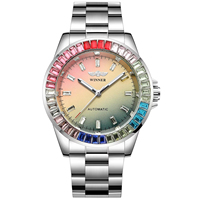 Montre automatique de luxe pour homme, mouvement Dandong, lunette arc-en-ciel brillante, cadran dégradé irisé, montre mécanique en acier inoxydable